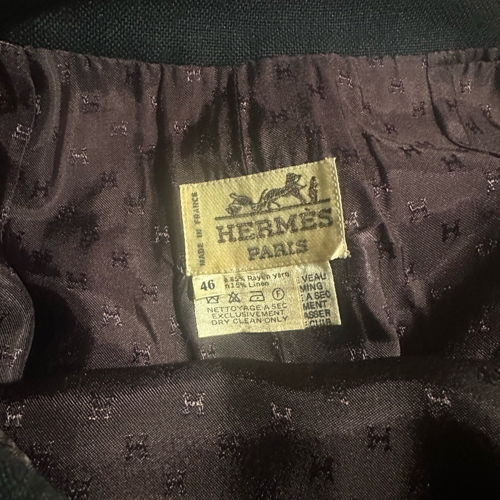 Hermes Black Linen Blend Women's Skirt with Buckle Detail Size 46EU 16US - Picture 8 of 8
